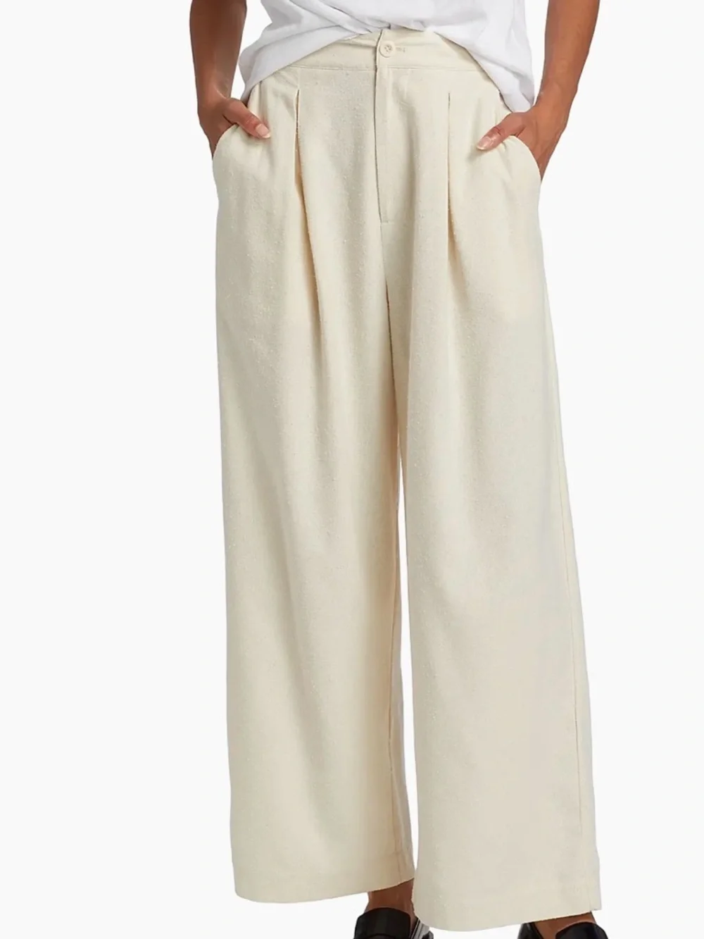 Jenni Kayne Textured Silk Relaxed Trouser Ivory High Rise Wide Leg Size 2